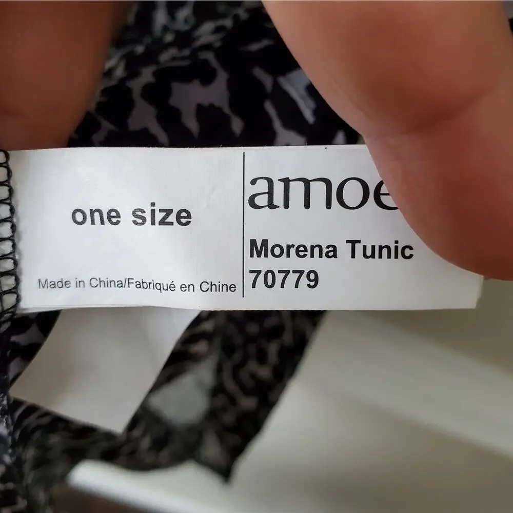 Amoena Women Black White Tunic Swim Cover 0S Boho Beach Pool Resort NEW Flaw